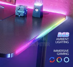 Adjustable Height Table With Led Lights 1.4 Meter Full Black Color