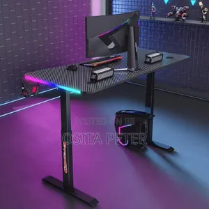 Adjustable Height Table With Led Lights 1.4 Meter Full Black Color