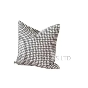 18 X 18 Inch Houndstooth Throw Pillow With White Piping