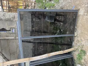 Gray Color Frameless Window With Collapsible Net