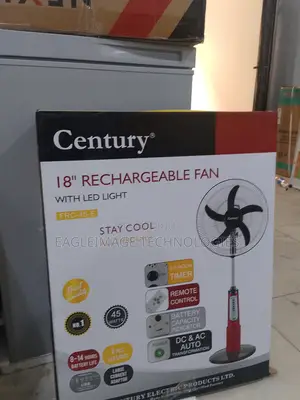 Century 18" Standing Rechargeable Fan - 3 Speeds, Led Display, Timer