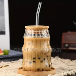 Glass Cup And Straw With Bamboo Cover