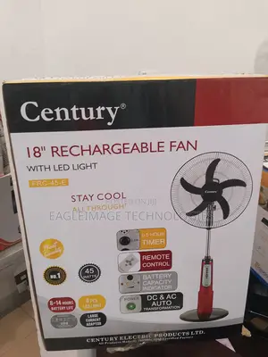 Century 18-Inch Pedestal Fan Rechargeable - 5-Blade Aluminum Design