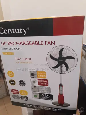 Century 18-Inch Rechargeable Standing Fan - Adjustable Height Up to 4f