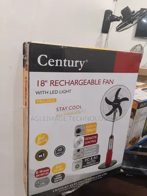 Premium Century 18-Inch Rechargeable Pedestal Fan - Sleek Black Finish