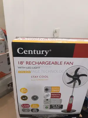 Century 18" Rechargeable Pedestal Fan - Timer Function Remote