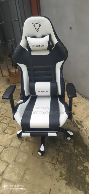 Furgle Gaming Chair With Footrest and Adjustable Handle (Black/White)