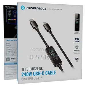 Powerology TFT Charge Link 240w Usb C Cable