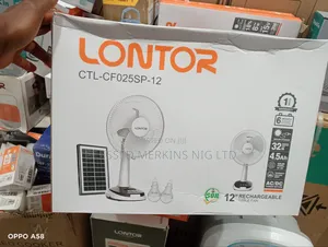 Lontor Rechargeable Table Fan 12" With Solar Panel