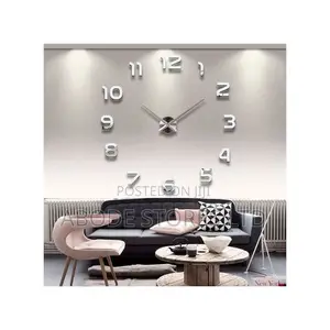 100cm Large Diy 3d Number 12 Decorative Wall Clock - Silver