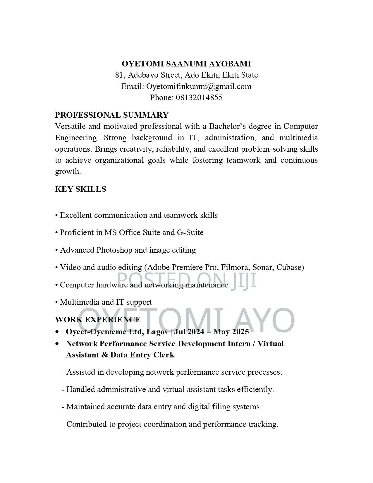 Computing IT CV