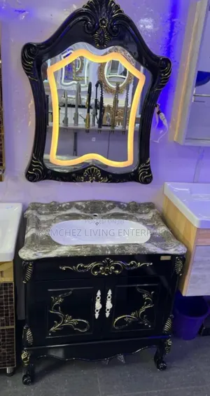 Royal Black Gold Bathroom Vanity With Mirror
