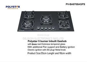 Tempered Glass Polystar 5 Burner Inbuilt Goshob
