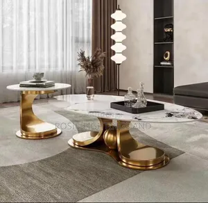 Contemporary Marble Center Table and Single Side Stool