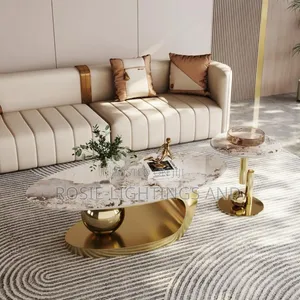 Contemporary Oval Marble Center Table and Single Side Stool