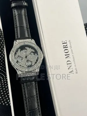 Ladies Spining Iced Dial Quality Leather Watch