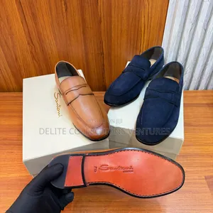 *Santoni Suede Loafers in Blue Brown Leather.