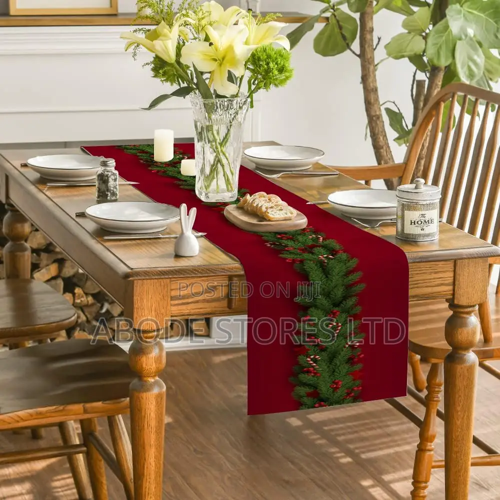 Red Christmas Trees Table Runner