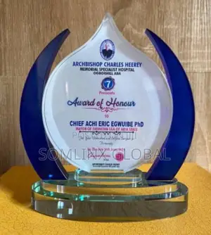 Glass Plaque (Award) Blue and Trans. Base