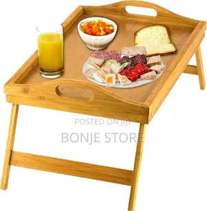 Wooden Bed Tray Table With Folding Legs, And Breakfast Tray