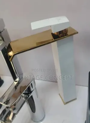 White and Gold Basin Mixer Water Fall