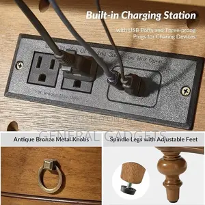 Solid Wooden Corner Table With Charging Station