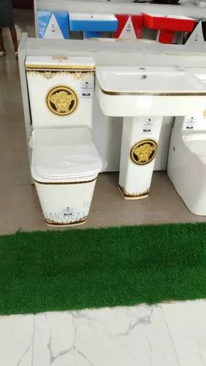 White Gold Versace-Style Toilet and Sink Set