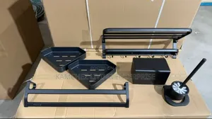 Matte Black Bathroom Accessories Set With Towel Rack Storage