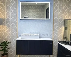 Fluted Black Wall-Mounted Bathroom Vanity With Led Mirror Sink
