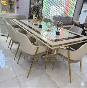 Padded Wooden Top Dinning Set With 8 Chairs