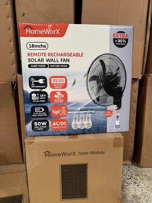 Homeworx 18inchs Solar Rechargeable Wall Fan With 18v 25w Solar Panel