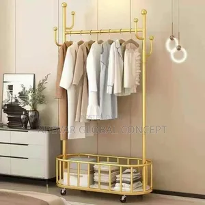 Golden Cloth/Coat Rack Hanger With Storage Space