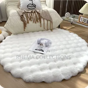80cm Room Decor Plush Fluffy Round Rabbit Fur Rug For Living Room
