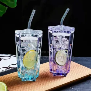 Star Shape Glass Cup With Straw,