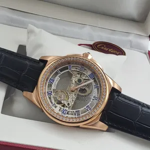Cartier Inspired Gentleman: Leather Strap Automatic Elegant Watch