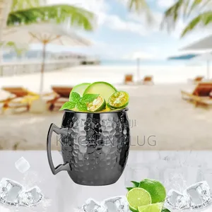 , 16 Oz Black Hammered Mule Cup With Handle, For Cold Drinks