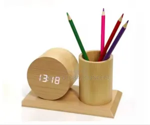 Wooden Digital Clock and Pen Holder
(Round Shape)