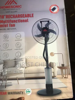 18 Inches Homesonic Rechargeable Multifunctional Mist Fan Longer Last
