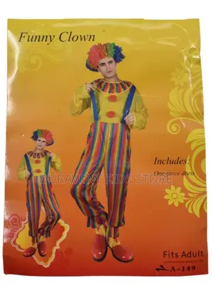 Clown Adult Costume With Multicolor Wig