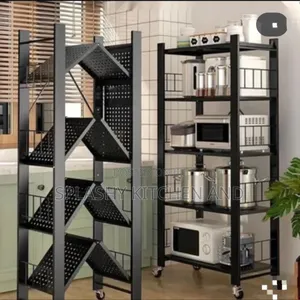 5 Tier Foldable Storage Shelf, Metal Rack, Kitchen Shelf