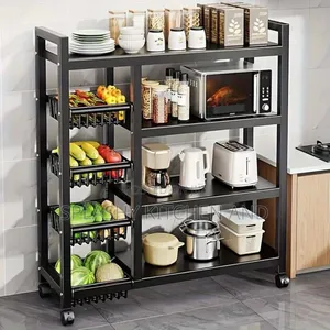 4 Tier Trolley Stand With Removable Basket, Kitchen Storage Shelf