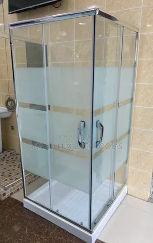 Frameless Glass Sliding Shower Enclosure With Frosted Privacy Panels
