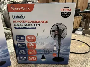 18”Homeworx Solar Rechargeable Standing Fan With 18v 25w Solar Panel