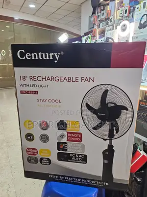 Century 18" Rechargeable Standing Fan With Led Light
