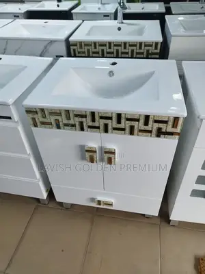 Gold and White Vanity Cabinet