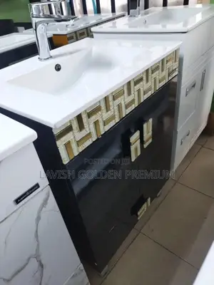 Gold Black and White Vanity Cabinet Design