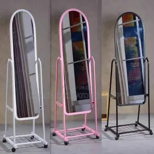 Standing Full-Length Mirror With Wheels Storage Shelf*