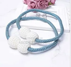 Faux Pearl Beads Weaving Rope Magnetic Curtain Tieback X 2 Blue