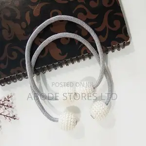 Faux Pearl Beads Weaving Rope Magnetic Curtain Tieback X 2 Grey