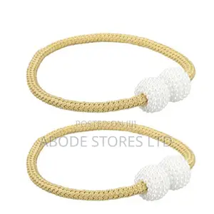 Faux Pearl Beads Weaving Rope Magnetic Curtain Tieback X 2 Gold